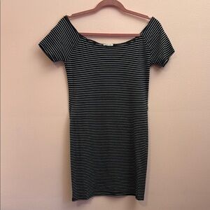 Black and White Striped Off-Shoulder Mini Dress